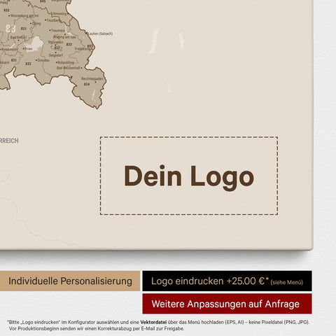 Germany Map ZIP® (ZIP-Codes 1-2-3-digit) Push Pin Canvas – Desert Sand