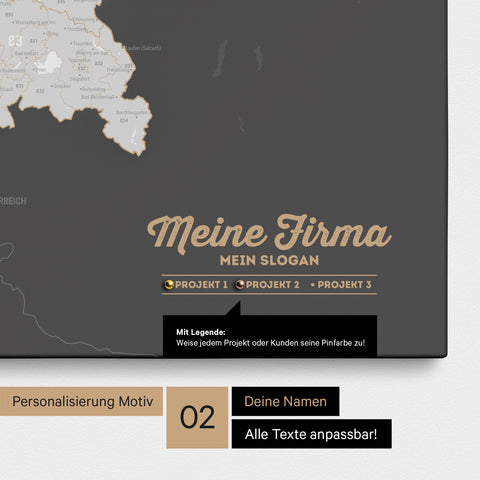 Germany Map ZIP® (ZIP-Codes 1-2-3-digit) Push Pin Canvas – Dark Gray