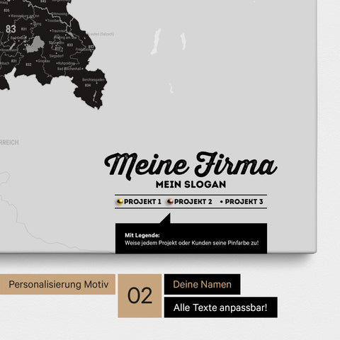 Germany Map ZIP® (ZIP-Codes 1-2-3-digit) Push Pin Canvas – Light Black