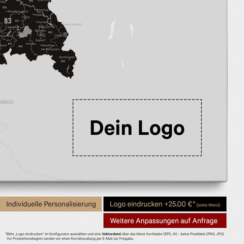 Germany Map ZIP® (ZIP-Codes 1-2-3-digit) Push Pin Canvas – Light Black