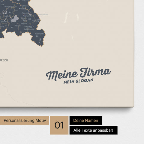 Germany Map ZIP® (ZIP-Codes 1-2-3-digit) Push Pin Canvas – Navy Light