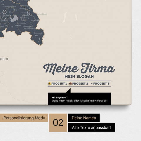 Germany Map ZIP® (ZIP-Codes 1-2-3-digit) Push Pin Canvas – Navy Light