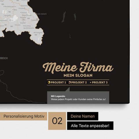 Germany Map ZIP® (ZIP-Codes 1-2-3-digit) Push Pin Canvas – Dark Black