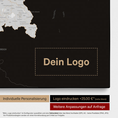 Germany Map ZIP® (ZIP-Codes 1-2-3-digit) Push Pin Canvas – Dark Black