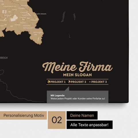 Germany Map ZIP® (ZIP-Codes 1-2-3-digit) Push Pin Canvas – Sonar Black