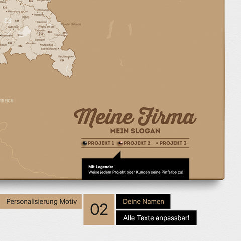 Germany Map ZIP® (ZIP-Codes 1-2-3-digit) Push Pin Canvas – Treasure Gold