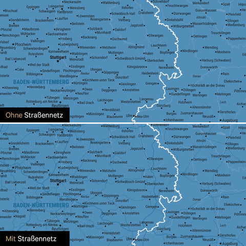 Deutschland-Karte Poster in Blau wahlweise mit oder ohne Straßennetz