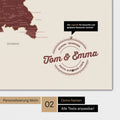 Poster einer Deutschlandkarte in Farbe Bordeaux Rot mit personalisiertem Eindruck von Namen und einer Legende zum Markieren