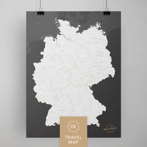 Deutschland-Karte als Poster in Dunkelgrau zum Pinnen und Markieren von Reisezielen kaufen