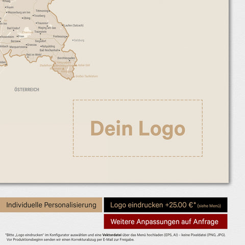 Deutschland-Karte als Poster in Gold mit Eindruck eines Firmenlogos
