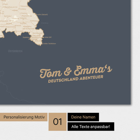 Deutschland-Karte als Poster in Hale Navy mit Personalisierung und Eindruck mit deinem Namen