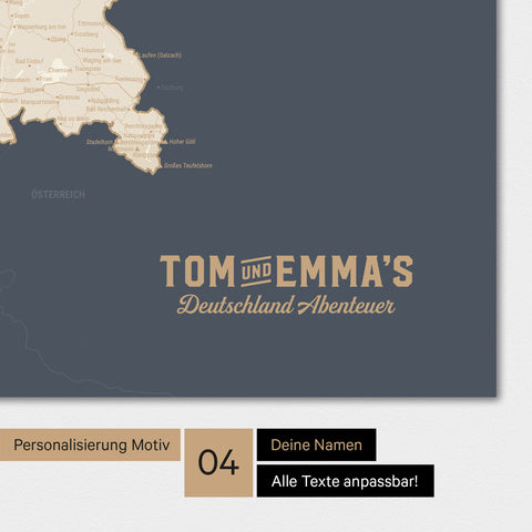 Deutschland-Karte als Poster in Hale Navy mit einem Logo im Vintage-Look