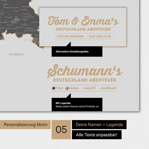 Poster einer Deutschland-Karte in Light Gray mit Personalisierung als Logo mit Familiennamen