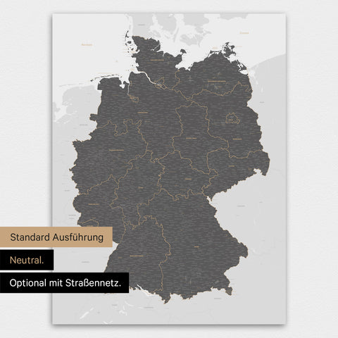 Neutrale und schlichte Standard-Ausführung einer Deutschland-Karte als Poster in Light Gray