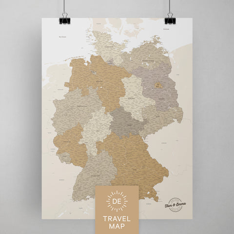 Deutschland-Karte als Poster in Multicolor Beige zum Pinnen und Markieren von Reisezielen kaufen