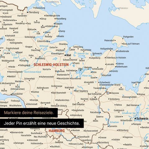 Detail einer Deutschland-Karte als Poster in Multicolor Classic mit Pins in Schleswig-Holstein