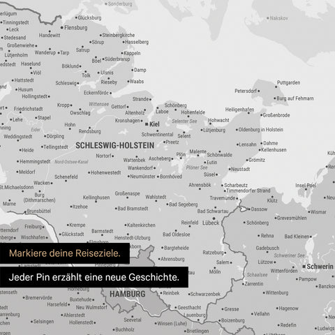 Detail einer Deutschland-Karte als Poster in Multicolor Gray mit Pins in Schleswig-Holstein