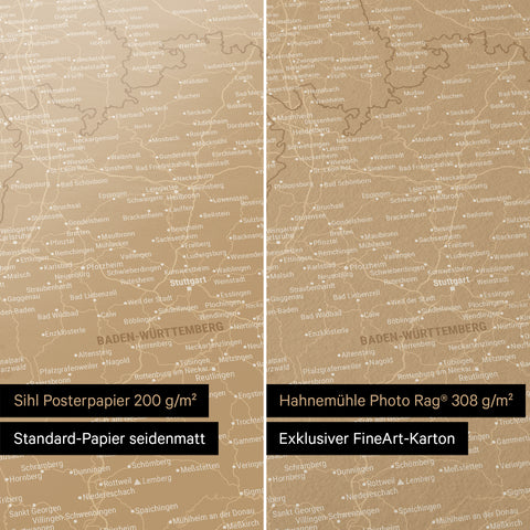 Duitsland-kaart TRAVEL® Premium Poster – Sonar Zwart (Zwart-Goud)