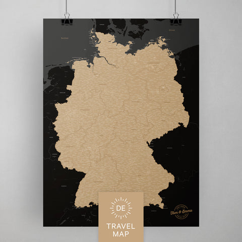 Deutschland-Karte als Poster in Sonar Black zum Pinnen und Markieren von Reisezielen kaufen