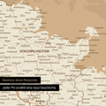 Detail einer Deutschland-Karte als Poster in Treasure Gold mit Pins in Schleswig-Holstein
