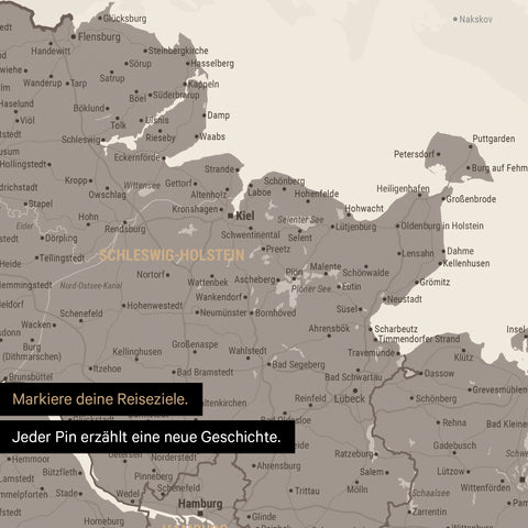 Detail einer Deutschland-Karte als Poster in Warmgray mit Pins in Schleswig-Holstein
