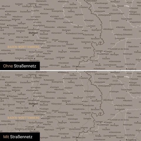 Deutschland-Karte Poster in Warmgray wahlweise mit oder ohne Straßennetz