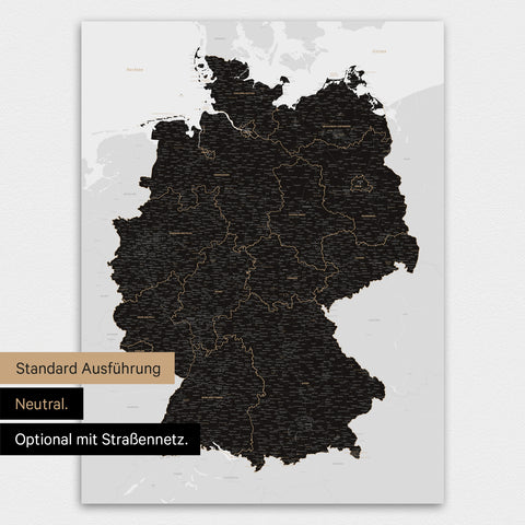 Neutrale und schlichte Standard-Ausführung einer Deutschland-Karte als Poster in Light Black