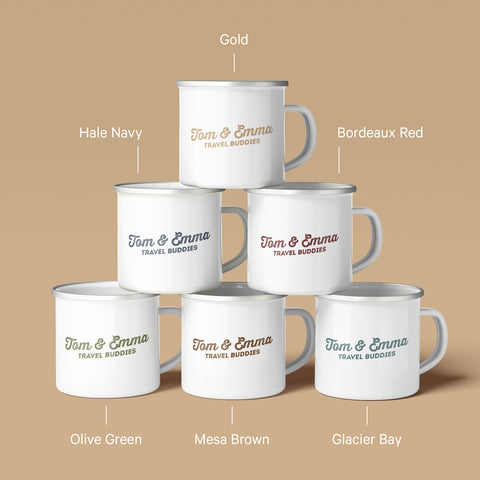 Personalisierte Emaille-Tassen in 6 Druckfarben