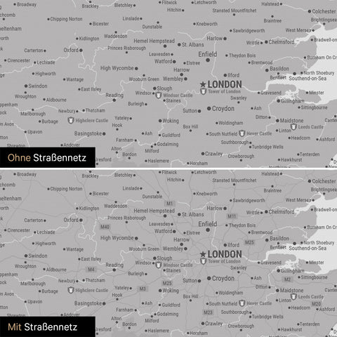 Engeland (Groot-Brittannië) & Ierland Kaart TRAVEL® Canvas Prikbord – Koelgrijs