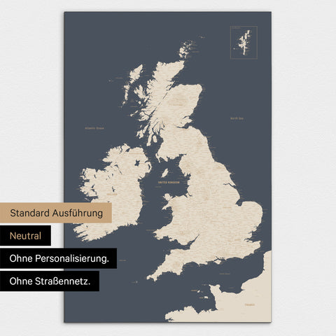 Neutrale Ausführung einer England-Karte in Farbe Hale Navy (Dunkelblau) ohne Personalisierung