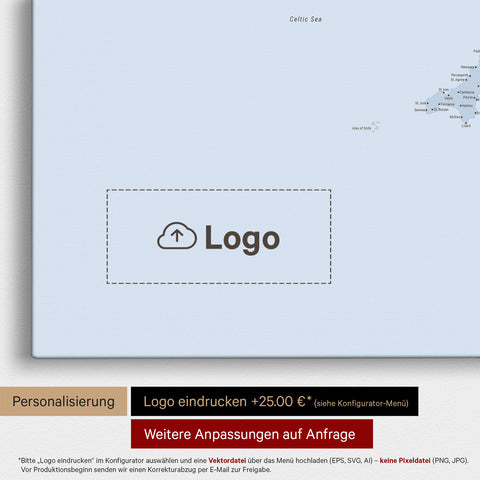 Engeland (Groot-Brittannië) & Ierland Kaart TRAVEL® Canvas Prikbord – Multicolor Atlas
