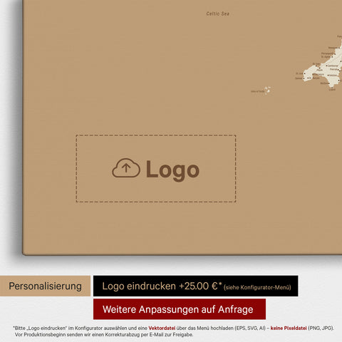 Engeland (Groot-Brittannië) & Ierland Kaart TRAVEL® Canvas Prikbord – Treasure Gold