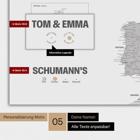Magnetische Europa-Karte in einem modernen Design in Hellgrau als Magnetboard mit Personalisierung als Logo mit einer Weltkugel