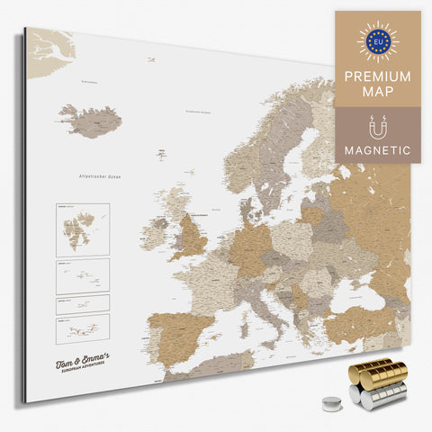 Magnetische Europakarte in der Farbe Multicolor Beige in einem modernen, minimalistischem Design als Magnetboard zum Pinnen und Markieren von Reisezielen kaufen
