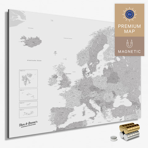 Magnetische Europakarte in der Farbe Multicolor Gray in einem modernen, minimalistischem Design als Magnetboard zum Pinnen und Markieren von Reisezielen kaufen