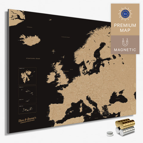 Magnetische Europakarte in der Farbe Sonar Black in einem modernen, minimalistischem Design als Magnetboard zum Pinnen und Markieren von Reisezielen kaufen