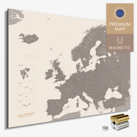 Europe Map TRAVEL® Magnetic Board – Warmgray