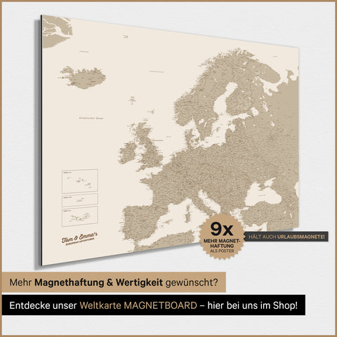 Europa-kaart TRAVEL® magneetposter – woestijnzand (beige)