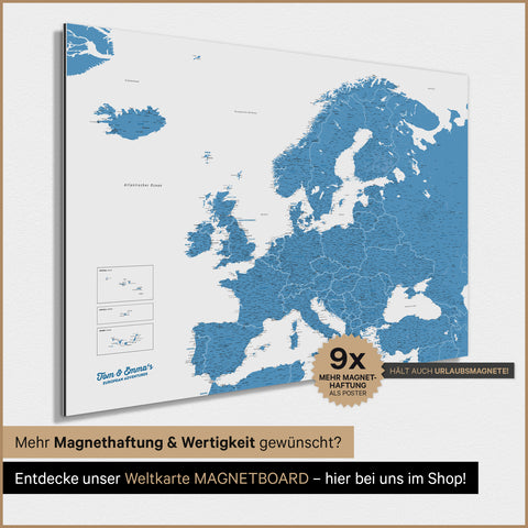 Europa-kaart TRAVEL® magneetposter – oceaanblauw