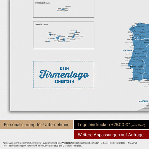 Europa-kaart TRAVEL® magneetposter – oceaanblauw