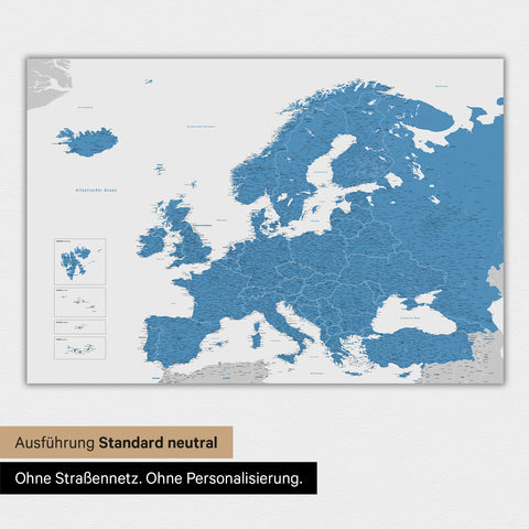 Neutrale und schlichte Ausführung einer Europakarte als Magnet-Poster in Blau