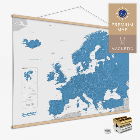 Magnetische Europakarte Magnet-Poster in der Farbe Blau in modernem, minimalistischen Design zum Pinnen und Markieren von Reisezielen kaufen