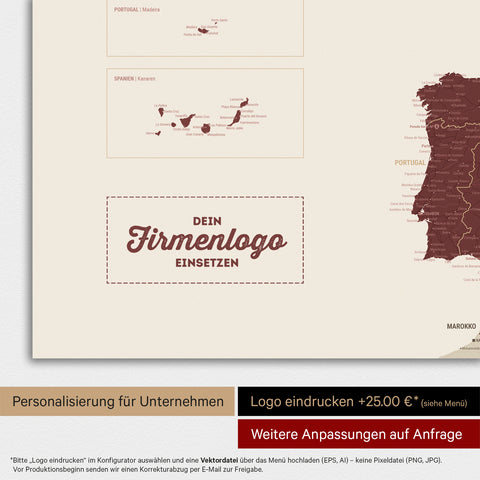 Europa-kaart TRAVEL® magneetposter – Bordeauxrood