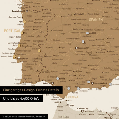 Ausschnitt einer Europakarte als Magnetposter in Bronze zeigt einen Ausschnitt von England, Frankreich und Belgien