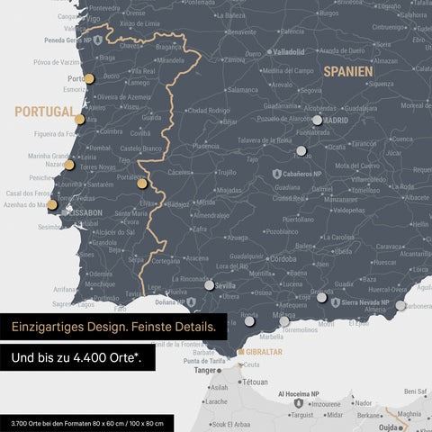 Ausschnitt einer Europakarte als Magnetposter in Denim Blue zeigt einen Ausschnitt von England, Frankreich und Belgien