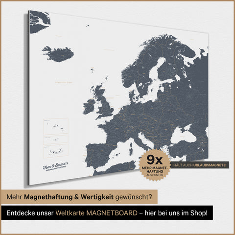 Europa-kaart TRAVEL® magneetposter – denimblauw