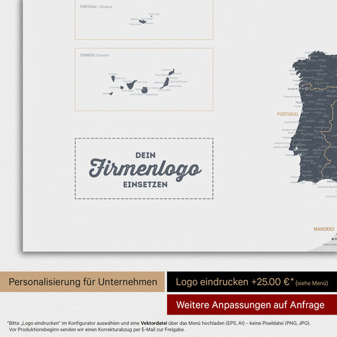 Europa-kaart TRAVEL® magneetposter – denimblauw