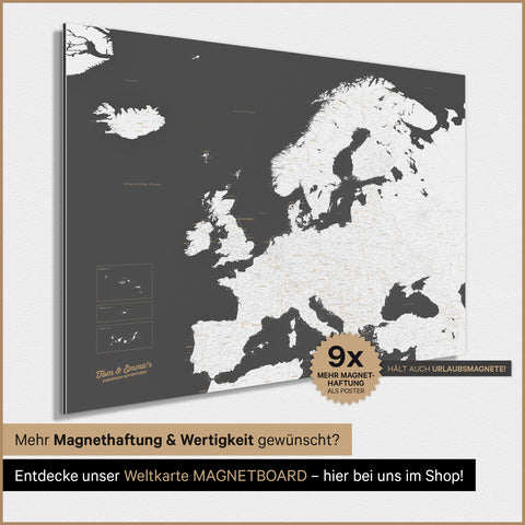 Europa-kaart TRAVEL® magnetenposter – donkergrijs (Dunkelgrau)