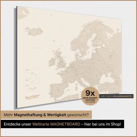 Europa-kaart TRAVEL® magneetposter – goud