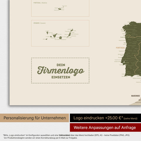 Europa-kaart TRAVEL® magneetposter – olijfgroen